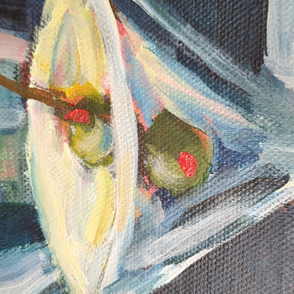 New Painting Abstract Martini Glasses Still Life Original Acrylic Signed Canvas - Picture 6 of 12